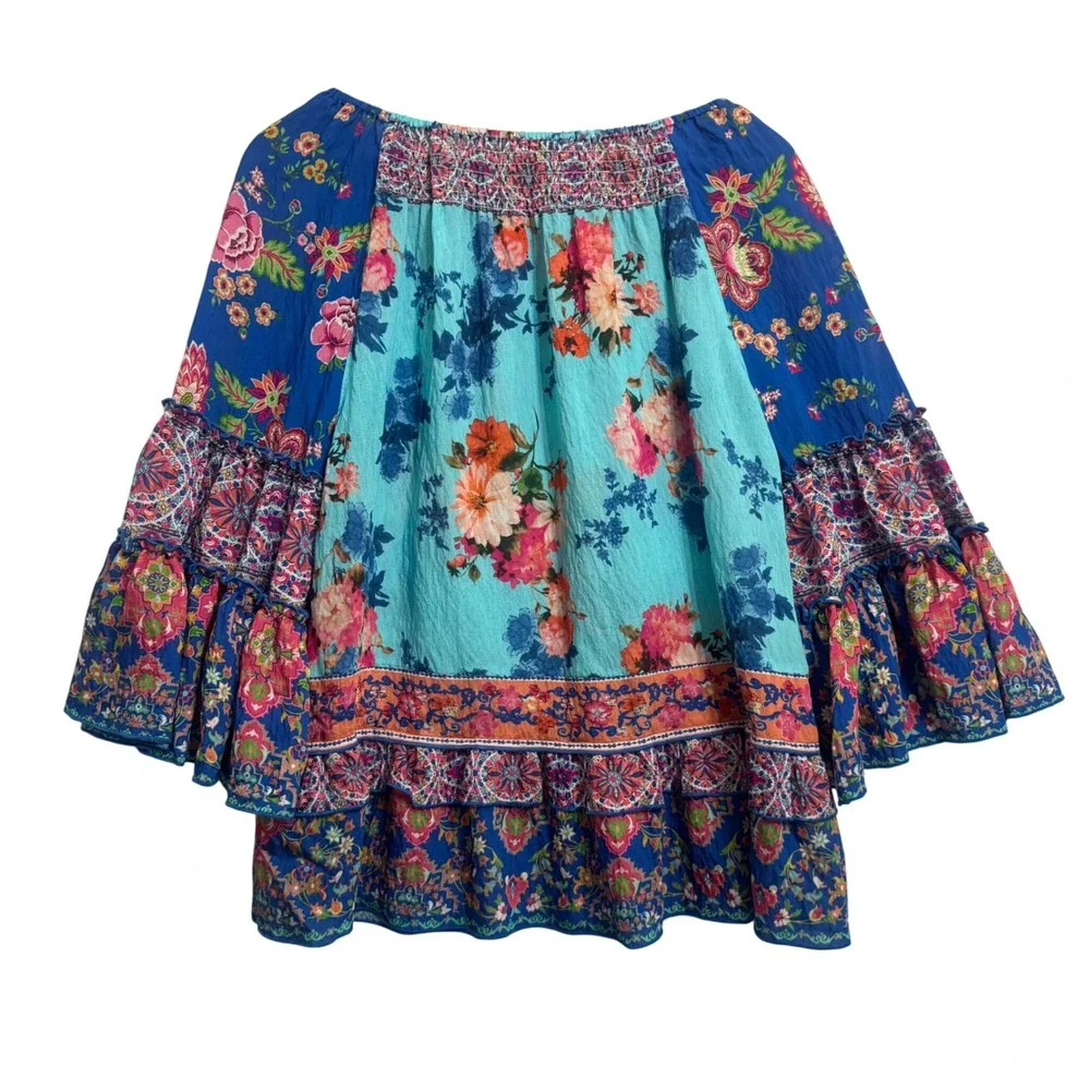 John Mark Boho Riviera On/Off Shoulder Blouse Womens M Blue Floral NEW J23442TM - Picture 3 of 9